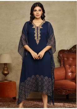 Blue Georgette Chiffon Kaftan Kurti 